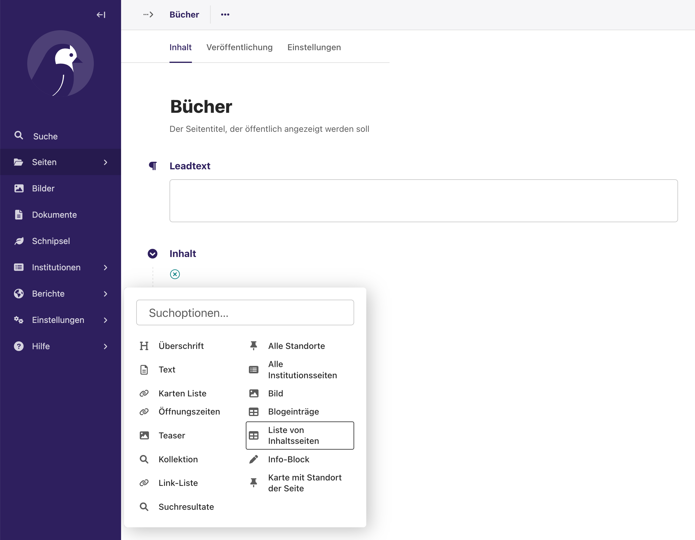 CMS Contentpages add Content